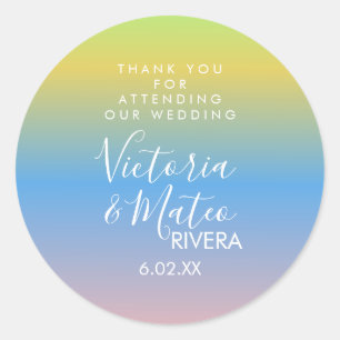 Ombre Regenboog Geel Blauw Roze Bruiloft   Ronde Sticker