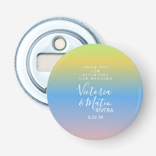 Ombre Regenboog Geel Blauw Roze Trouw Bedankt  Button Flesopener