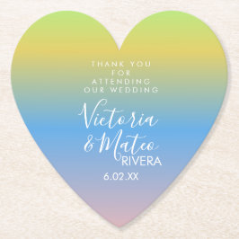 Ombre Regenboog Geel Blauw Roze Trouw  Dank U  Kartonnen Onderzetters