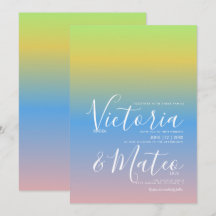 Ombre regenboog geel blauw roze trouw uitnodiging