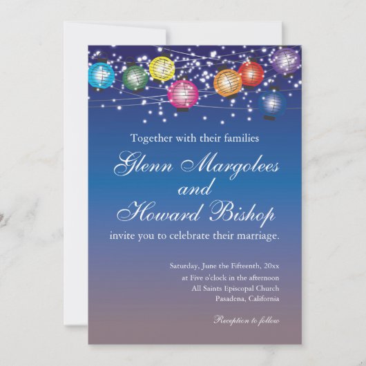 Ombre regenboog lantaarns bruiloft uitnodiging (Voorkant)