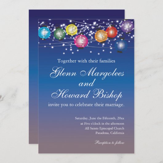 Ombre regenboog lantaarns bruiloft uitnodiging (Voorkant / Achterkant)