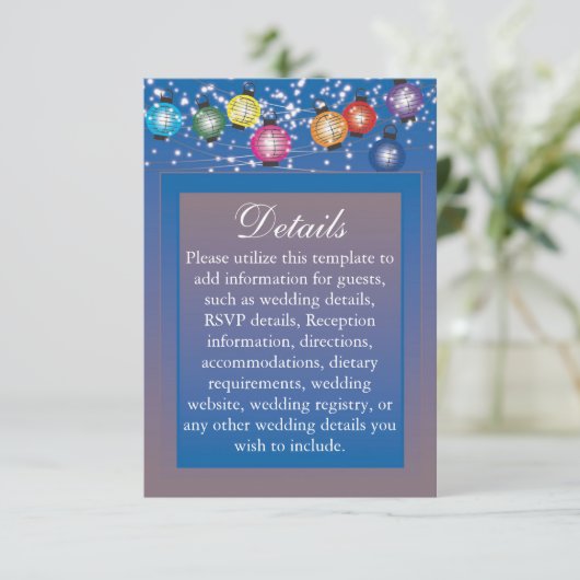 Ombre Regenboog Lantaarns Bruiloft Uitnodiging Det Informatiekaartje (Staand voorkant)