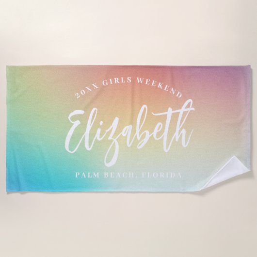 Ombre Regenboog Meisjes Weekend Gepersonaliseerde  Strandlaken (Voorkant)