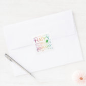 Ombre regenboogconfetti en ballon Gelukkige verjaa Vierkante Sticker (Envelop)