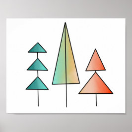 ombre retro rode roze blauwe geometrische kerstboo poster