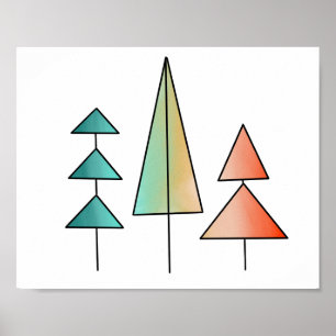 ombre retro rode roze blauwe geometrische kerstboo poster