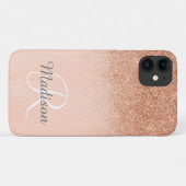 Ombre Roos Gold Glitter Fading Monogram Case-Mate iPhone Case (Achterkant (horizontaal))