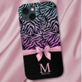 Ombre roze-blauw Glitter Zebra Strepen Bow Monogra Case-Mate iPhone Case