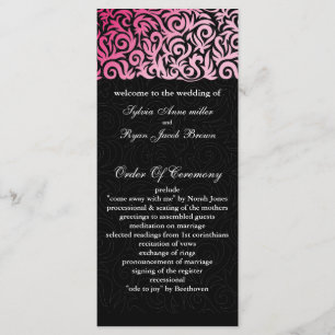 ombre roze en Black Swirling Border Wedding Programmakaart