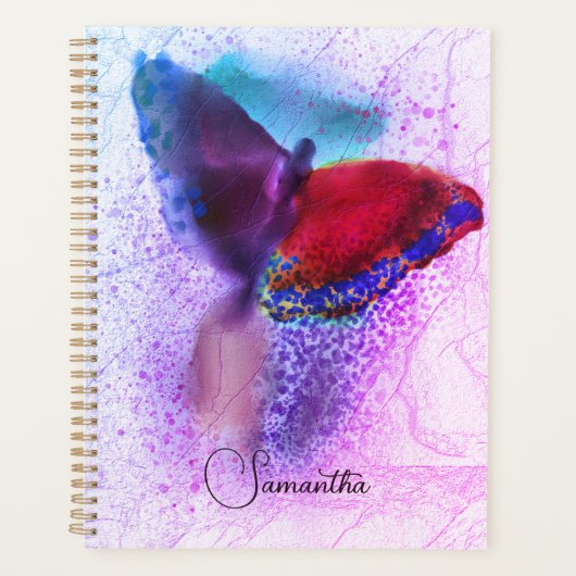 Ombre Roze en Paarse Vlinder Foto Monogram Planner (Voorkant)