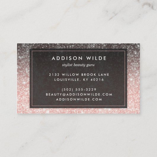 Ombre roze en zwarte glitter moderne grafische lux visitekaartje (Achterkant)