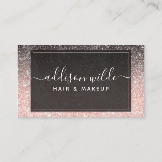 Ombre roze en zwarte glitter moderne grafische lux visitekaartje (Voorkant)