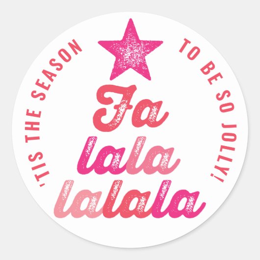 Ombre Roze Falalalala Script Kerstboom Fun Feestda Ronde Sticker (Voorkant)