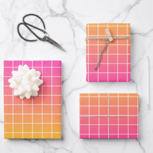 Ombre roze Geel Oranje Rasterpatroon Inpakpapier Vel