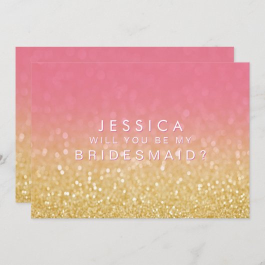 Ombre Roze Goud Wil Je Mijn Bruidsmeisje Zijn Glit Kaart (Voorkant / Achterkant)