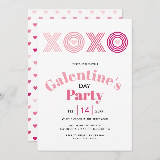 Ombre roze HOHO harten Galentines Day party Kaart (Voorkant / Achterkant)