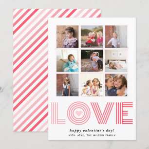 Ombre roze LOVE Valentijnsdag hart negen foto's Feestdagenkaart