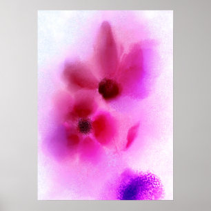 Ombre Roze Paarse Twin Flowers Painting Poster