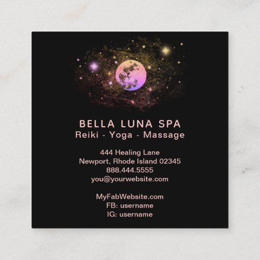 *~* Ombre Roze Peach Moon Stars Vierkante Visitekaartje (Achterkant)