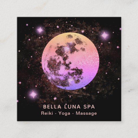 *~* Ombre Roze Peach Moon Stars Vierkante Visitekaartje (Voorkant)