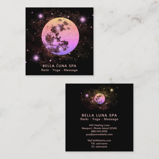 *~* Ombre Roze Peach Moon Stars Vierkante Visitekaartje (Voorkant / Achterkant)