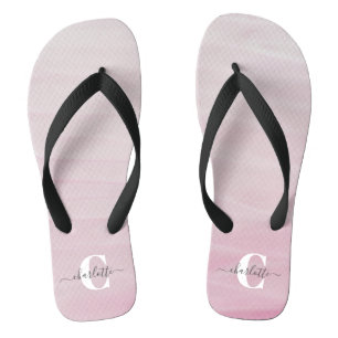 Ombre Roze Waterverf Aangepaste Monogramnaam Teenslippers