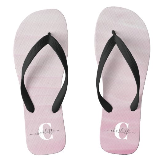 Ombre Roze Waterverf Aangepaste Monogramnaam Teenslippers (Voetbed)