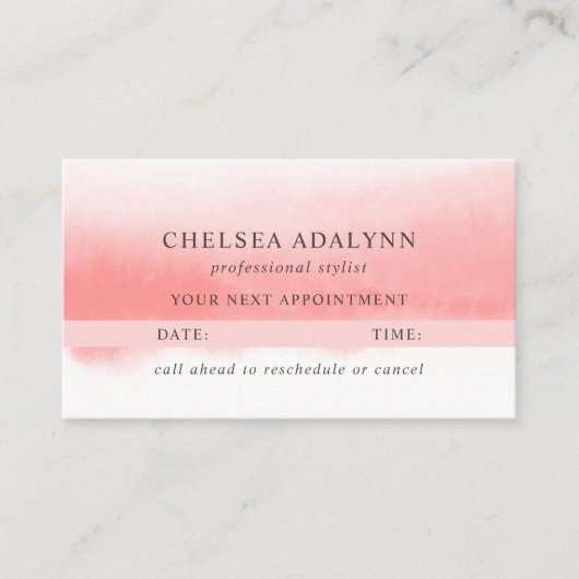 Ombre Roze Waterverf Minimalistische Afspraakkaart Afsprakenkaartje (Voorkant)