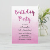 Ombre Roze Waterverf Verjaardagsuitnodiging Kaart (Staand voorkant)