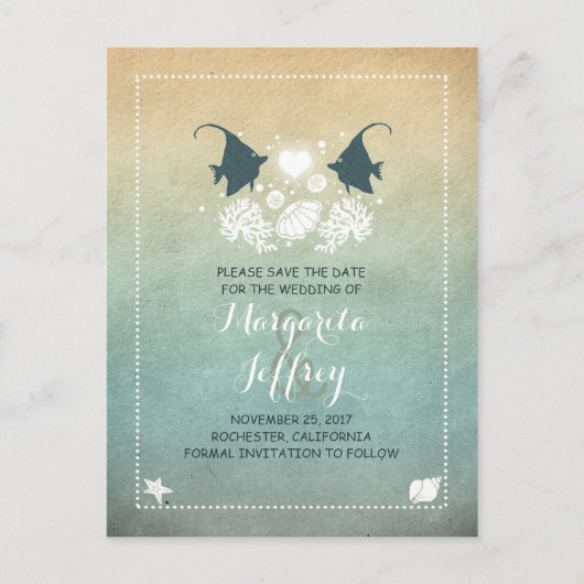 Ombre schattig strand save the date briefkaarten (Voorkant)