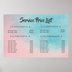 Ombre Service Prijs Menu Op Maat Gedrukt Poster