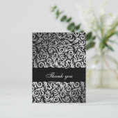 Ombre Silver en Black Swirling Border Wedding Briefkaart (Staand voorkant)