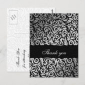 Ombre Silver en Black Swirling Border Wedding Briefkaart (Voorkant / Achterkant)