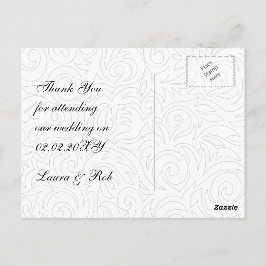 Ombre Silver en Black Swirling Border Wedding Briefkaart (Achterkant)