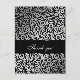 Ombre Silver en Black Swirling Border Wedding Briefkaart