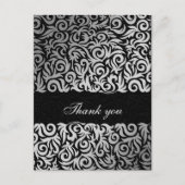 Ombre Silver en Black Swirling Border Wedding Briefkaart (Voorkant)