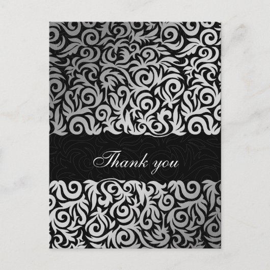 Ombre Silver en Black Swirling Border Wedding Briefkaart (Voorkant)
