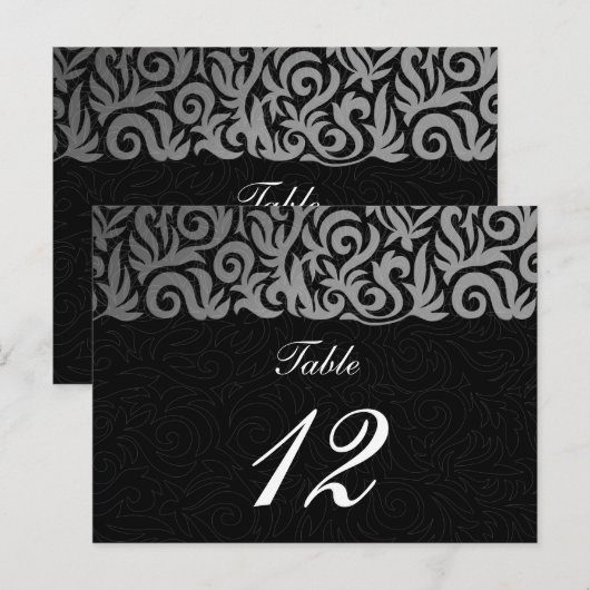 Ombre Silver en Black Swirling Border Wedding Briefkaart (Voorkant / Achterkant)