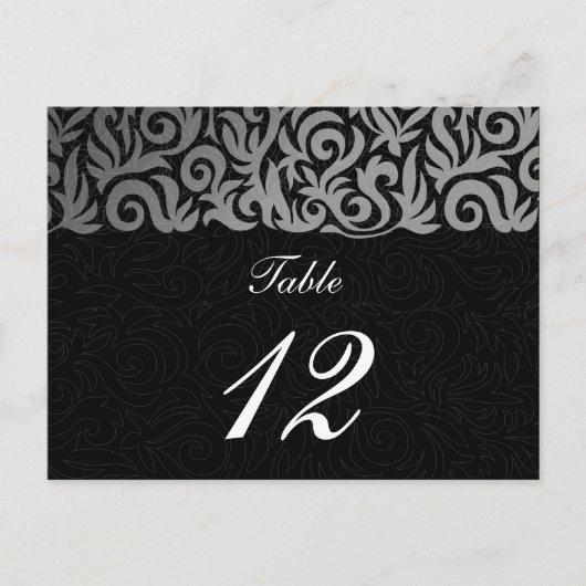 Ombre Silver en Black Swirling Border Wedding Briefkaart (Voorkant)
