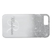 Ombre Silver Grey Glitter Fading Monogram Case-Mate iPhone Case (Achterkant (Horizontaal))