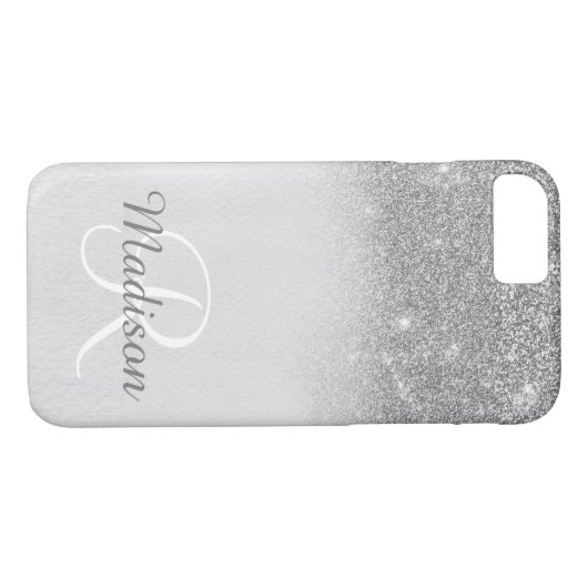 Ombre Silver Grey Glitter Fading Monogram Case-Mate iPhone Case (Achterkant (Horizontaal))