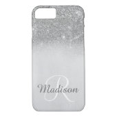 Ombre Silver Grey Glitter Fading Monogram Case-Mate iPhone Case (Achterkant)
