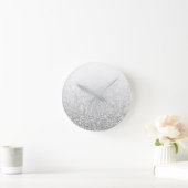 Ombre Silver Sparkly White Blue Grey Minimal Ronde Klok (Huis)