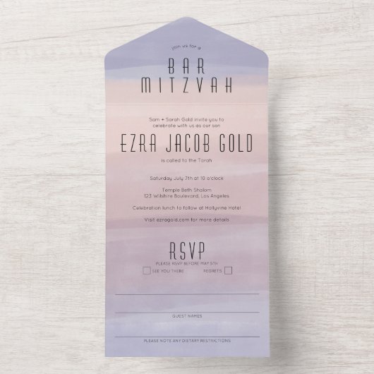 Ombre Soft Paarse Elegante Custom BAT BAR MITZVAH All In One Uitnodiging (Binnen)