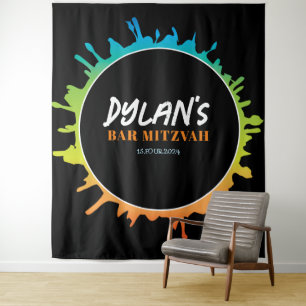 Ombre Splatter Bat Bar Mitzvah Foto-Op achtergrond Wandkleed