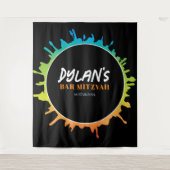 Ombre Splatter Bat Bar Mitzvah Foto-Op achtergrond Wandkleed (Voorkant)