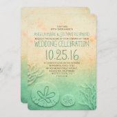 Ombre strand bruiloft uitnodigingen - blos blauwgr (Voorkant / Achterkant)