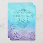 Ombre strand bruiloft uitnodigingen - turquoise bl (Voorkant / Achterkant)