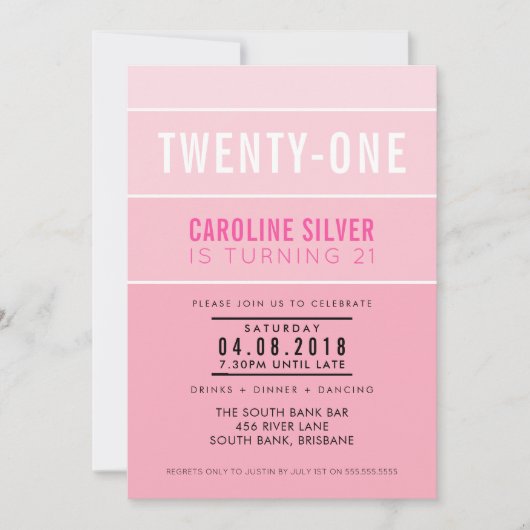 OMBRE STRIPE 21E verjaardagsfeest UITNODIGEN chiqu Kaart (Voorkant)